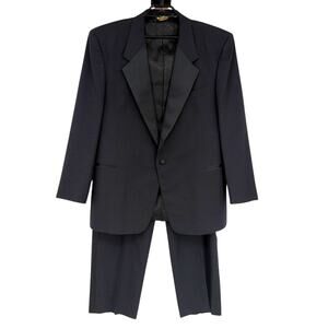 Vtg Adolfo 100% Wool Tuxedo Suit Sz 50 Prom Wedding Satin Lapel Black Union Made